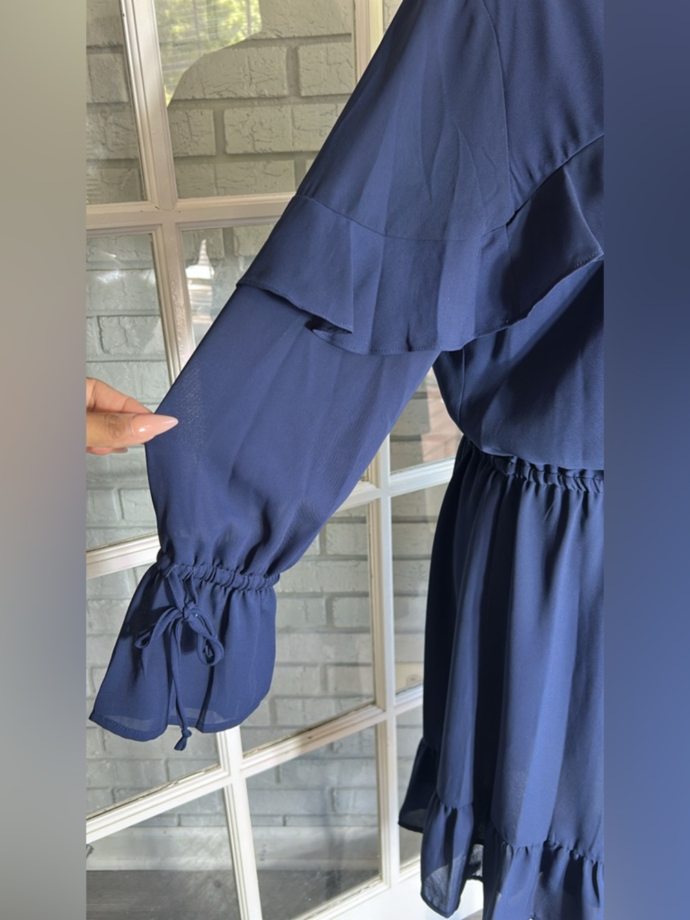 Michael Kors Dress Knee Length Medium Women’s Blue Chiffon Ruffle Long Sleeve - Picture 6 of 12